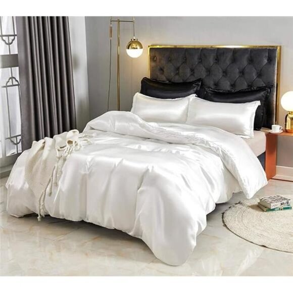 Satin Duvet Cover Queen Size, 3 Piece Silk Like Comforter Cover, Ultra Soft - Picture 7 of 7
